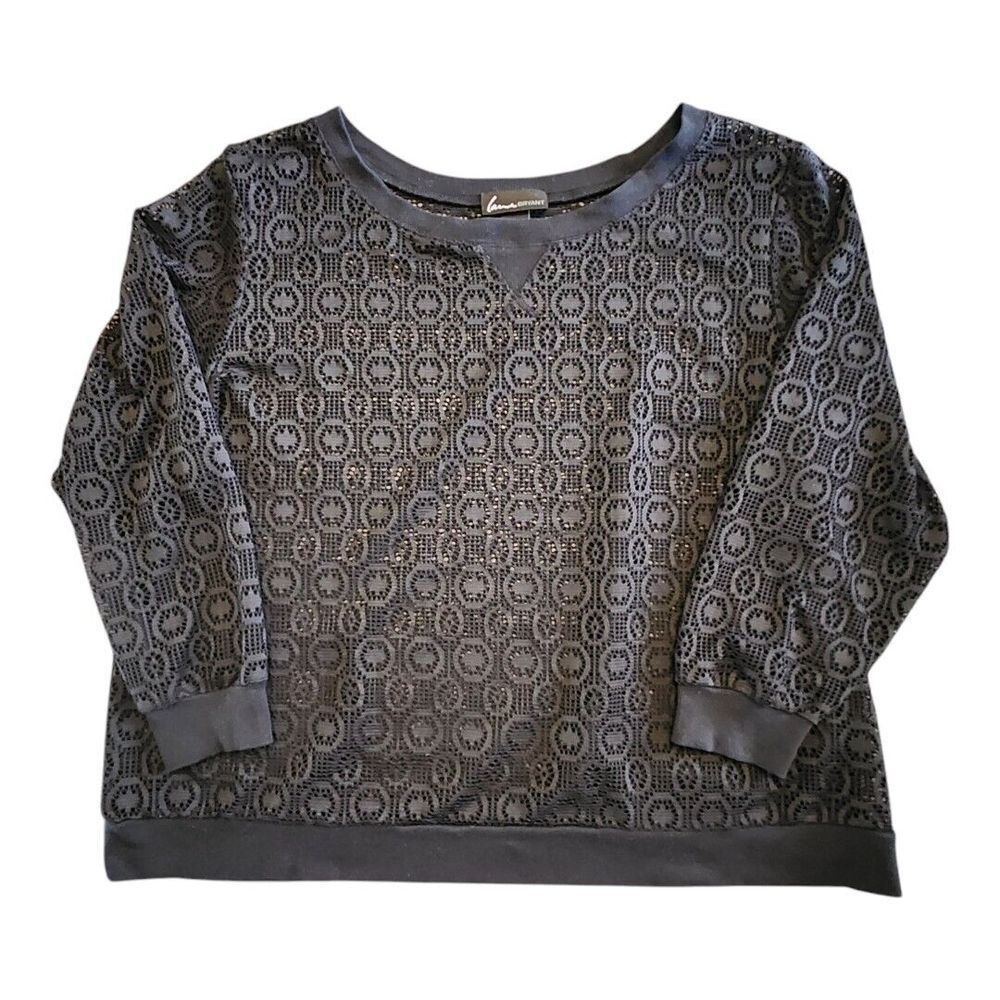 NWOT Lane Bryant Black Textured Semi Sheer Sweater Knit Top Blouse 22 24